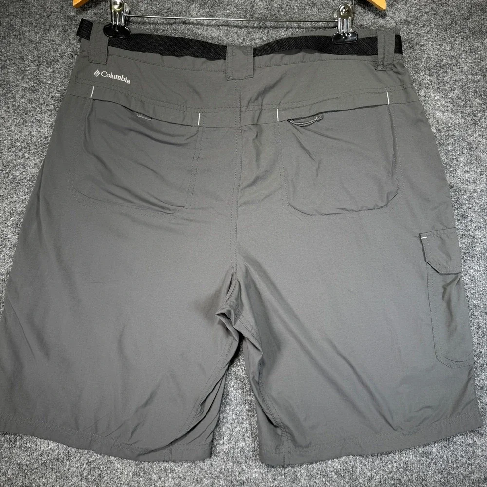 Columbia Cargo Shorts Mens Large Grey Nylon Hiking Outdoor Belted 11 Inseam